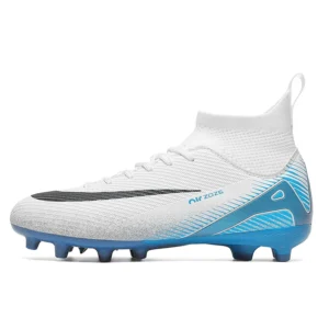 White and blue 2522 high-top soccer cleats with FG outsole - STUWEKI