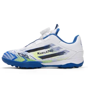 Kids dial closure blue TF soccer shoes side view