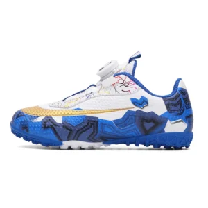 White and blue 6122 kids dial closure soccer shoes with TF outsole - STUWEKI