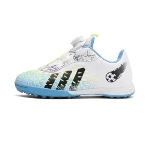 White and blue 6155 kids dial closure soccer shoes with TF outsole - STUWEKI