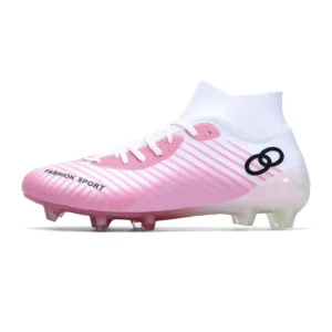 X806 high-top pink white FG soccer cleats side view