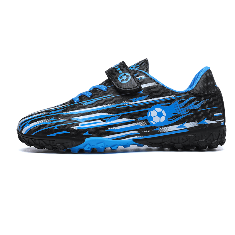 Kids Velcro TF Soccer Shoes - Black / Blue