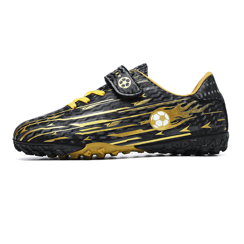 Kids Velcro TF Soccer Shoes - Black / Gold