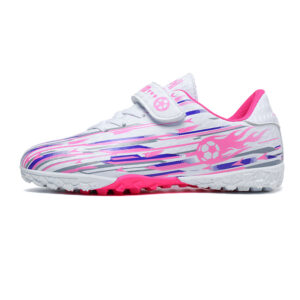 Kids Velcro TF Soccer Shoes - White / Pink