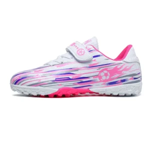 Kids Velcro TF Soccer Shoes - White / Pink