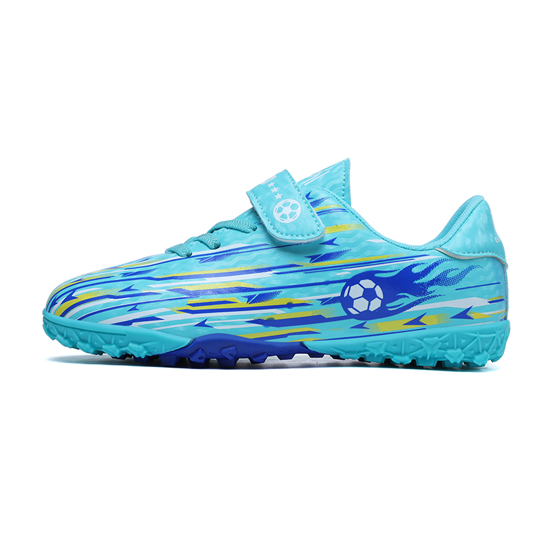 Kids Velcro TF Soccer Shoes - Cyan / Blue