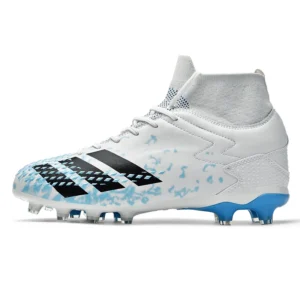White and blue 2088 high-top soccer cleats with FG outsole - STUWEKI